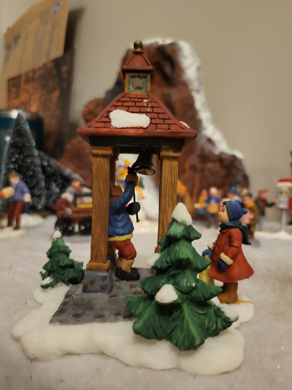 Vintage O'Well Christmas Village Accessory - Kids Ringing Bell Tower Belfry